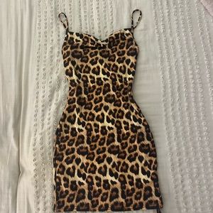 PrettyLittleThing Cowl Neck Cheetah Print Bodycon Dress